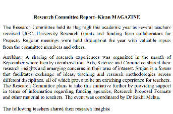 Research Committee Magazines Report 2012-13